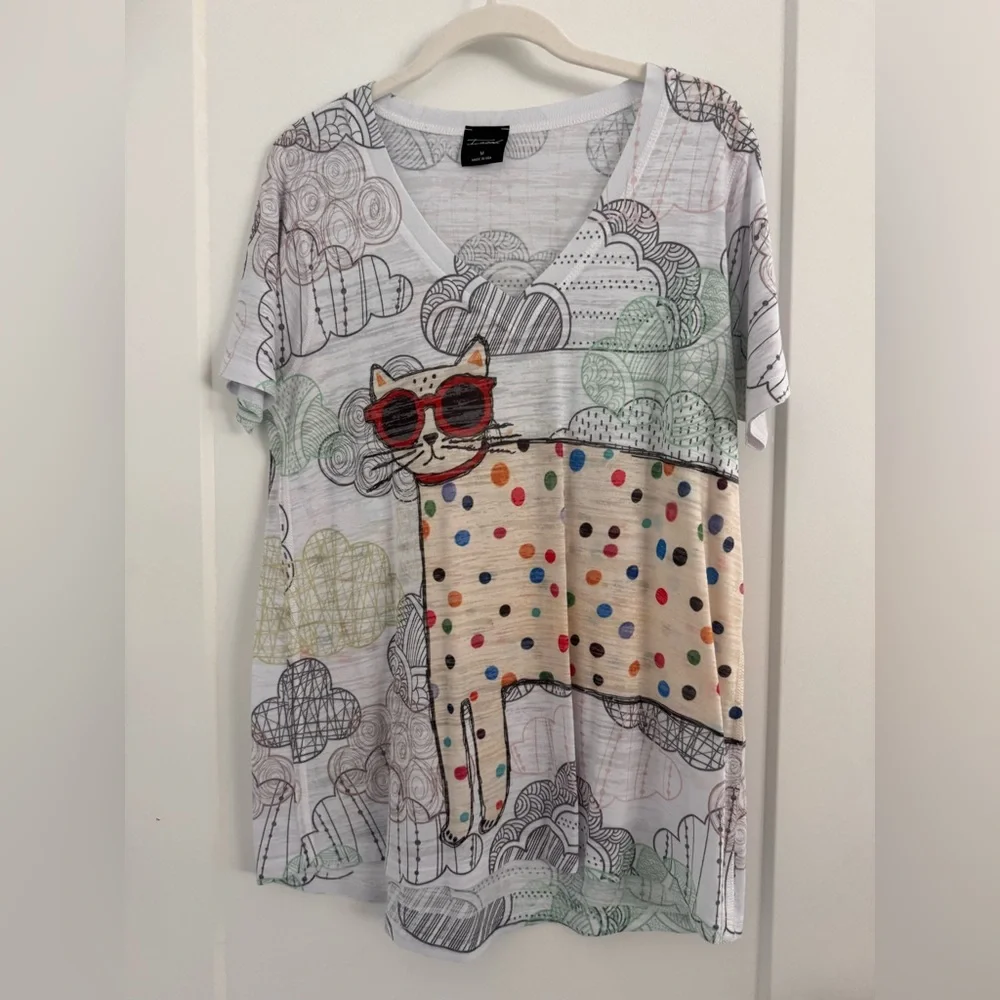 Inoah Graphic Cat T-Shirt with Cool Cat - Picture 1 of 2